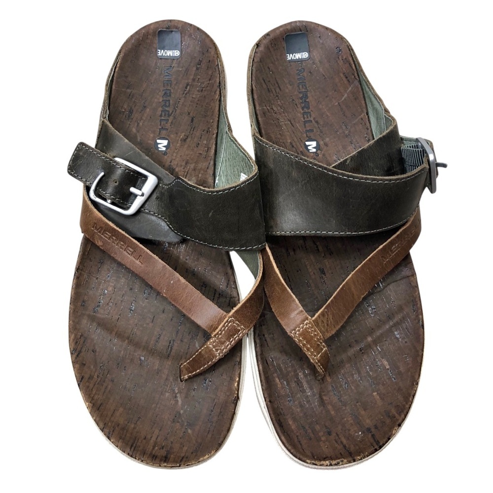 Merrell Around Town Buckle Sandal Slide Women’s 9 Leather Slip On Shoe Brown